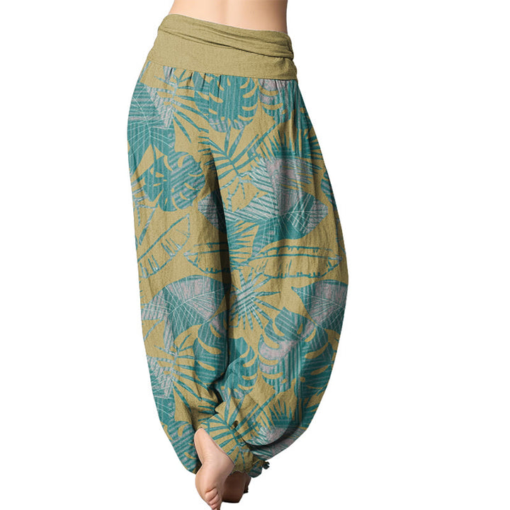 Buddha Stones Leaves Pattern Women's Elastic Waist Harem Pants