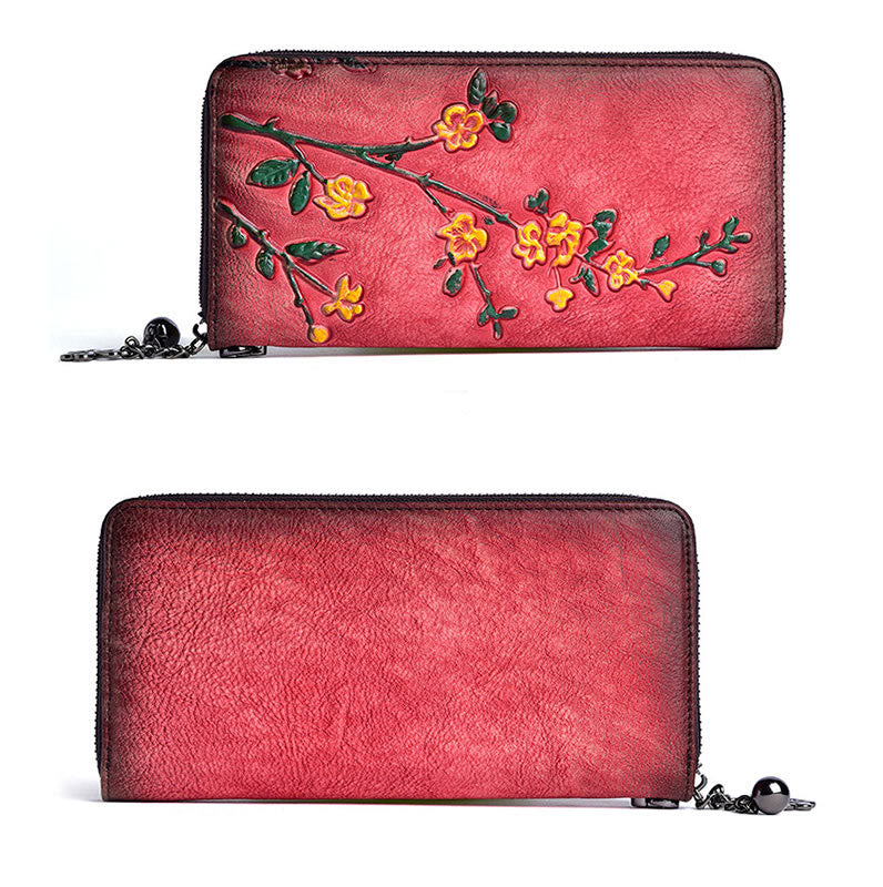 Buddha Stones Retro Plum Blossom Printed Leather Bag Journey Shopping Purse Handbag