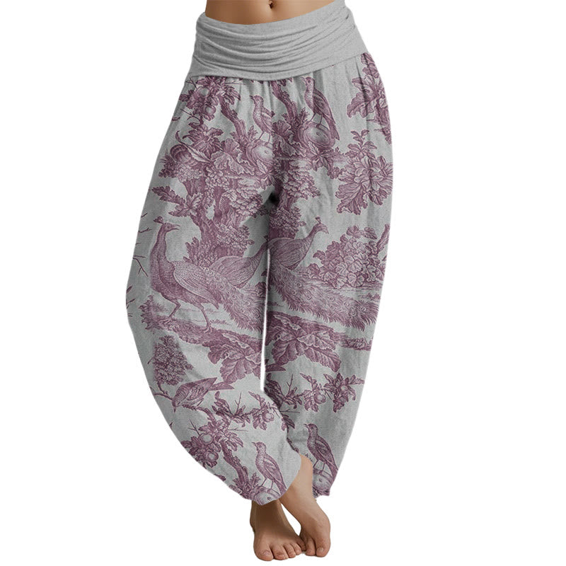 Buddha Stones Birds Trees Branches Pattern Women's Elastic Waist Harem Pants