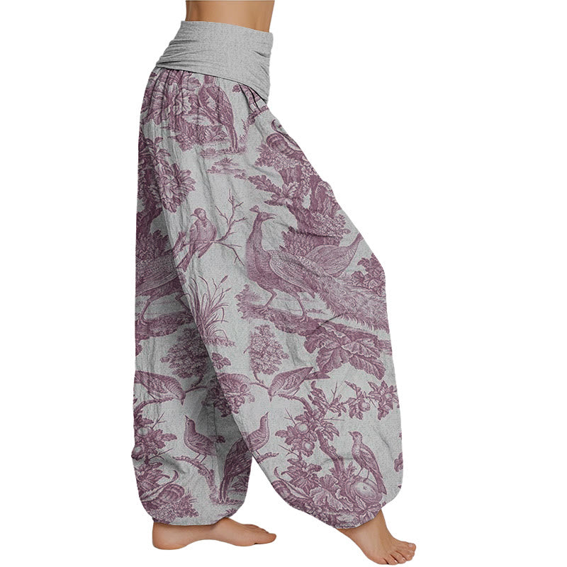 Buddha Stones Birds Trees Branches Pattern Women's Elastic Waist Harem Pants