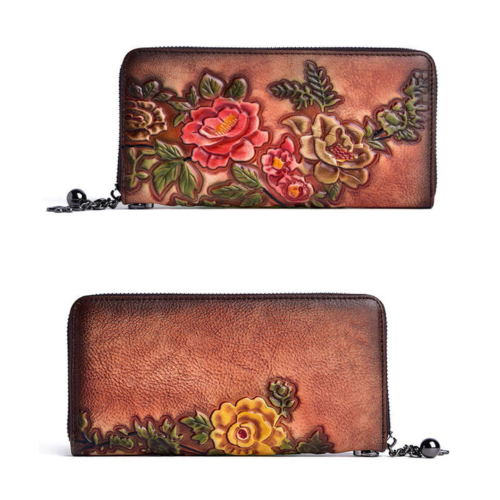 Buddha Stones Retro Flowers Printed Leather Bag Journey Shopping Purse Handbag