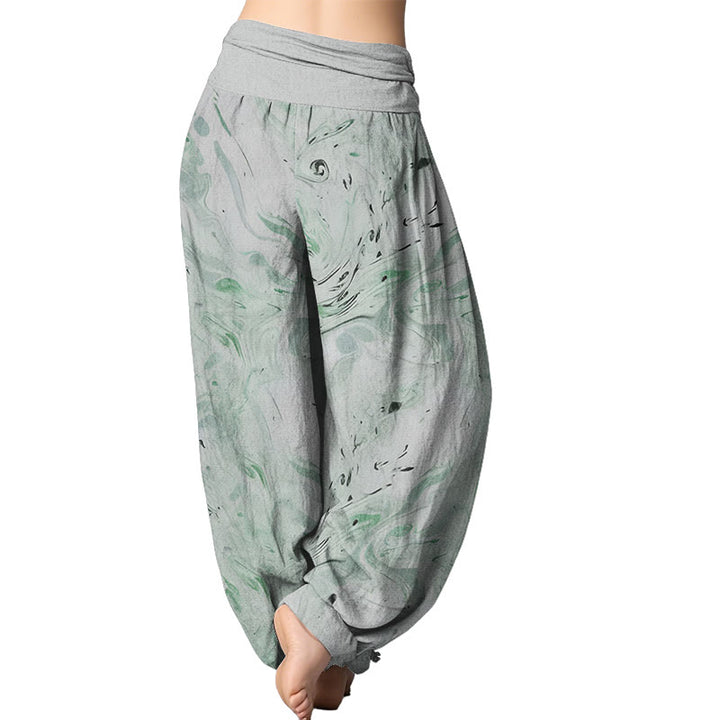 Buddha Stones Flow Wind Pattern Women's Elastic Waist Harem Pants