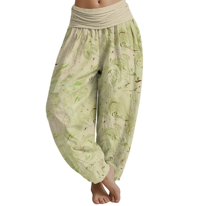 Buddha Stones Flow Wind Pattern Women's Elastic Waist Harem Pants