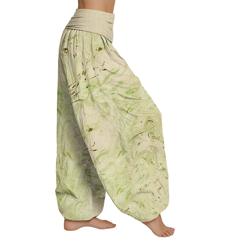 Buddha Stones Flow Wind Pattern Women's Elastic Waist Harem Pants