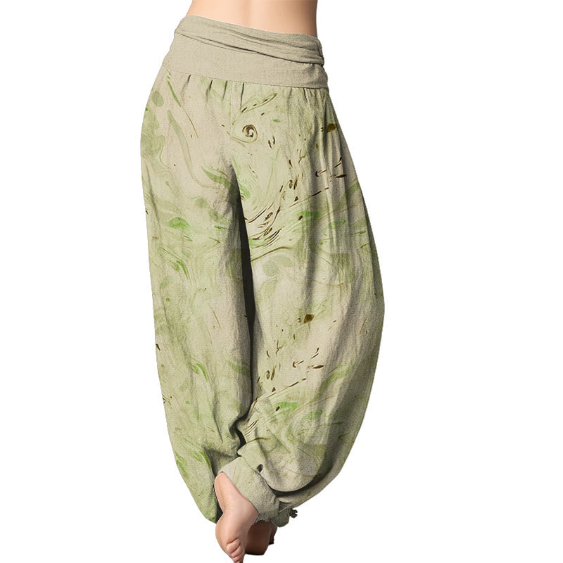 Buddha Stones Flow Wind Pattern Women's Elastic Waist Harem Pants