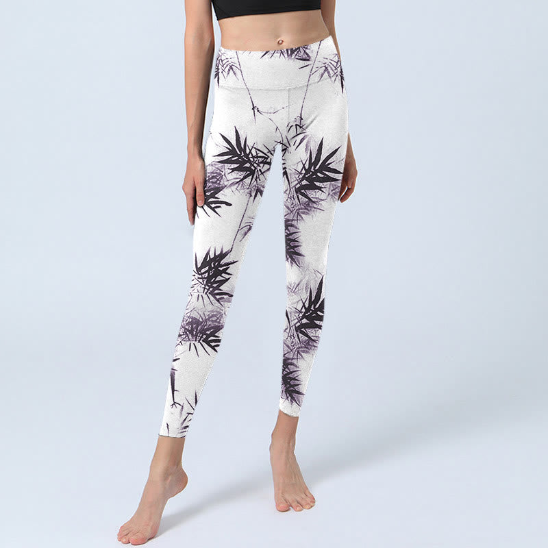 Buddha Stones White Black Bamboo Exercise Leggings Women's Yoga Pants