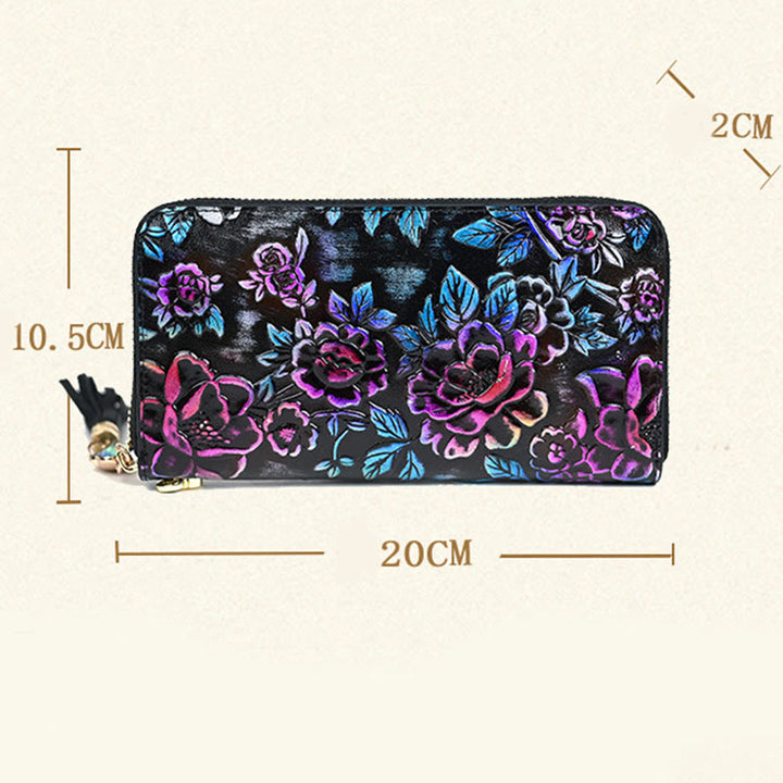 Buddha Stones Retro Lotus Printed Leather Bag Journey Shopping Purse Handbag Wallet