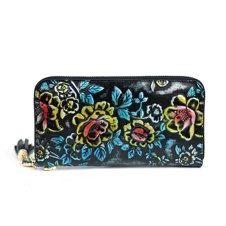 Buddha Stones Retro Lotus Printed Leather Bag Journey Shopping Purse Handbag Wallet