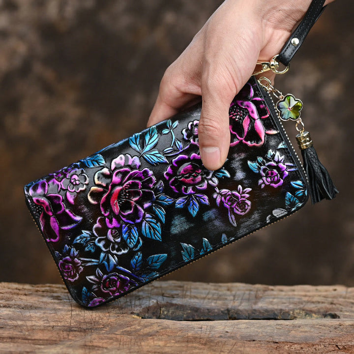 Buddha Stones Retro Lotus Printed Leather Bag Journey Shopping Purse Handbag