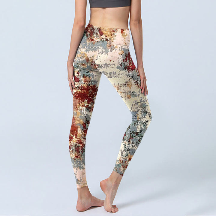 Buddha Stones Beige Red Grey Print Exercise Leggings Women's Yoga Pants