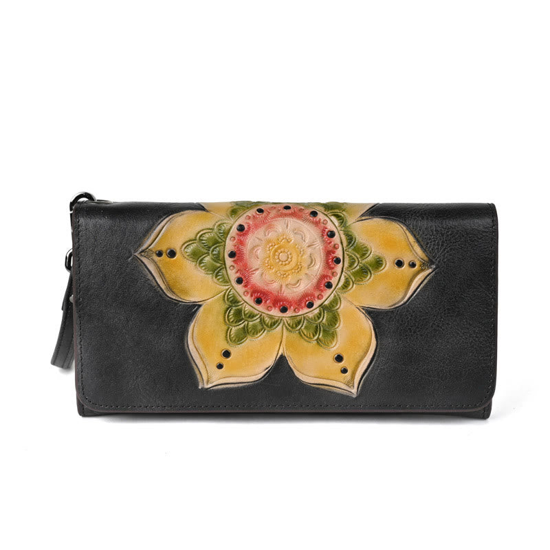 Buddha Stones Retro Flowers Printed Leather Bag Journey Shopping Purse Handbag