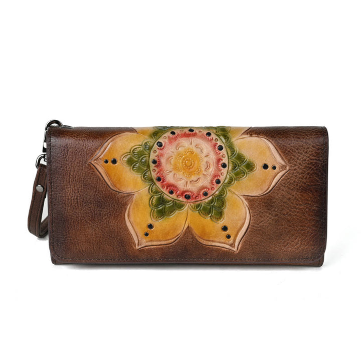 Buddha Stones Retro Flowers Printed Leather Bag Journey Shopping Purse Handbag