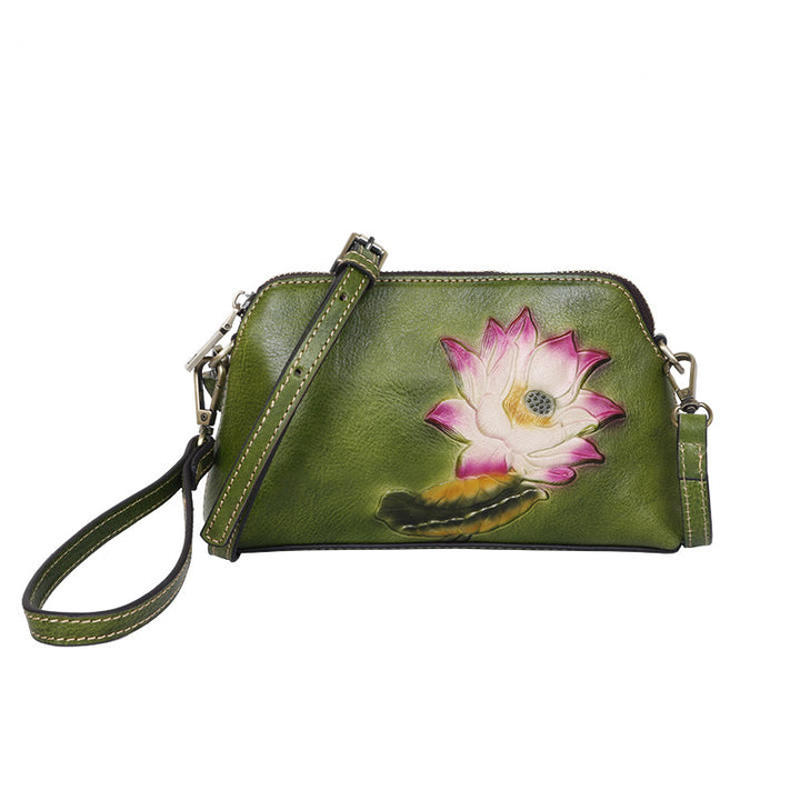 Buddha Stones Retro Flowers Printed Leather Bag Journey Shopping Purse Handbag Shoulder Bag Crossbody Bag