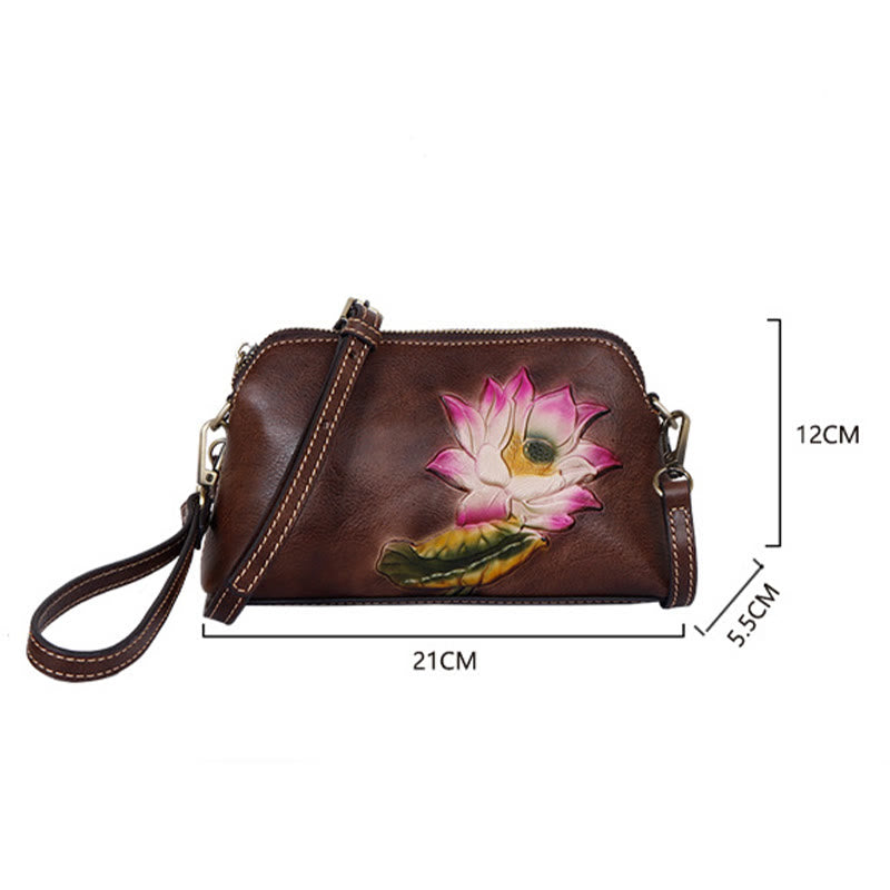 Buddha Stones Retro Flowers Printed Leather Bag Journey Shopping Purse Handbag Shoulder Bag Crossbody Bag