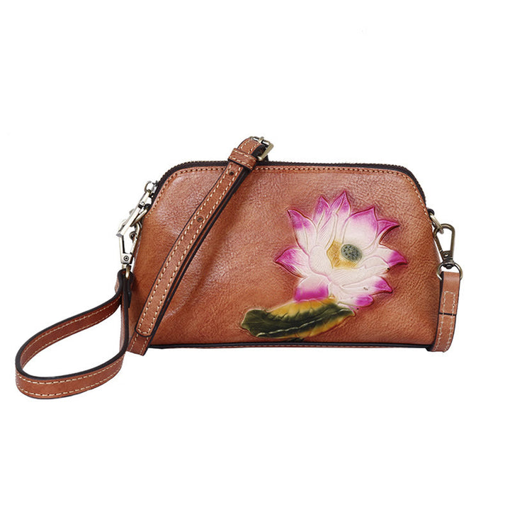 Buddha Stones Retro Flowers Printed Leather Bag Journey Shopping Purse Handbag Shoulder Bag Crossbody Bag