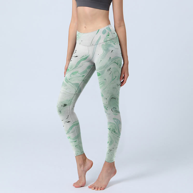 Buddha Stones Honeydew Green White Flow Line Print Exercise Leggings Women's Yoga Pants - Honeydew - US18，UK/AU22，EU50 (4XL) - image 0