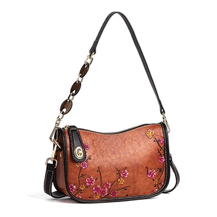 Buddha Stones Pink Plum Blossom Printed Leather Bag Journey Shopping Purse Handbag Shoulder Bag Crossbody Bag