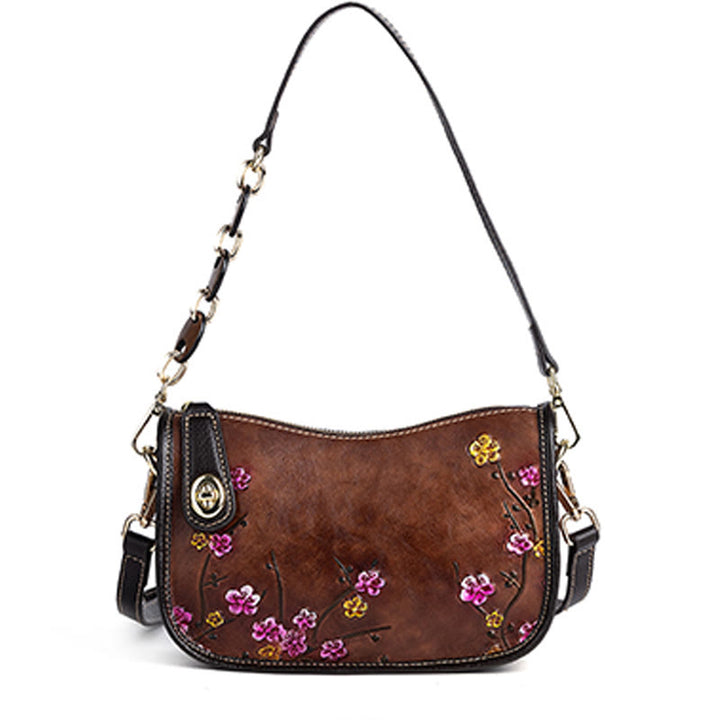 Buddha Stones Retro Flowers Printed Leather Bag Journey Shopping Purse Handbag Shoulder Bag Crossbody Bag