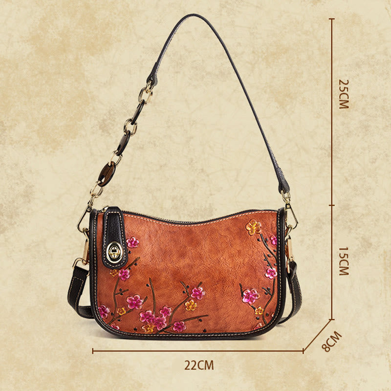 Buddha Stones Retro Flowers Printed Leather Bag Journey Shopping Purse Handbag Shoulder Bag Crossbody Bag