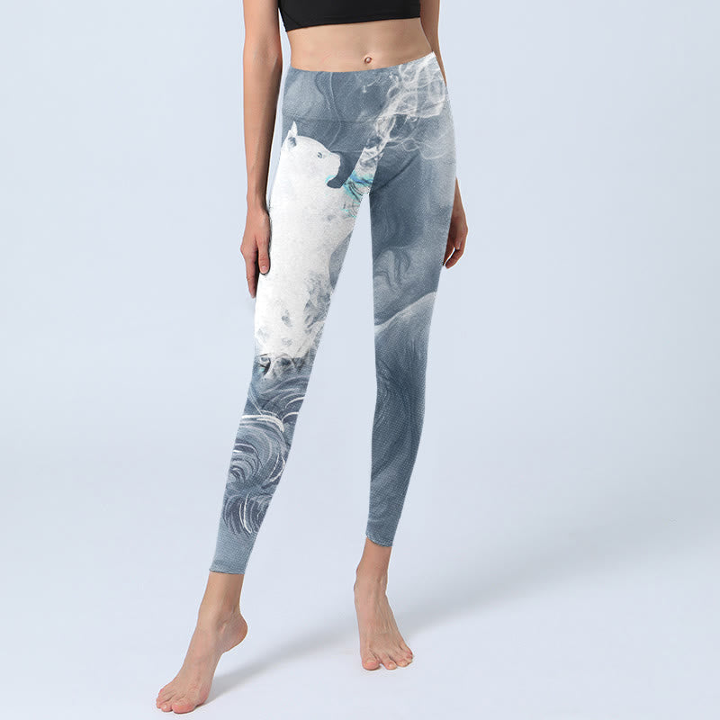 Buddha Stones Light Slate Gray White Cat Exercise Leggings Women's Yoga Pants