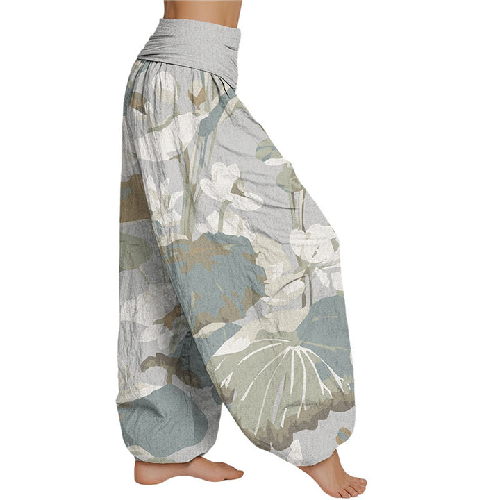 Buddha Stones Lotus Leaves Design Women's Elastic Waist Harem Pants