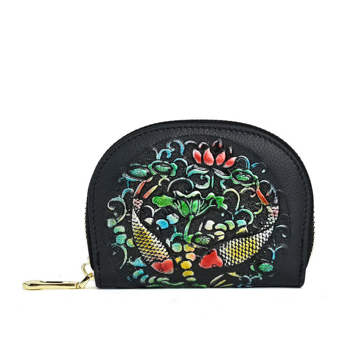 Buddha Stones Retro Flowers Printed Leather Bag Journey Shopping Card Holder Purse Handbag