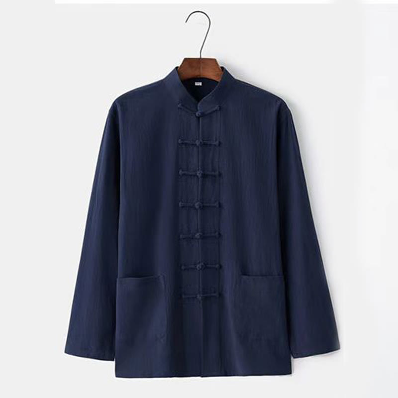 Buddha Stones 2Pcs Tang Suit Traditional Frog-Button Uniform Long Sleeve Shirt Pants Men's Set - image 14