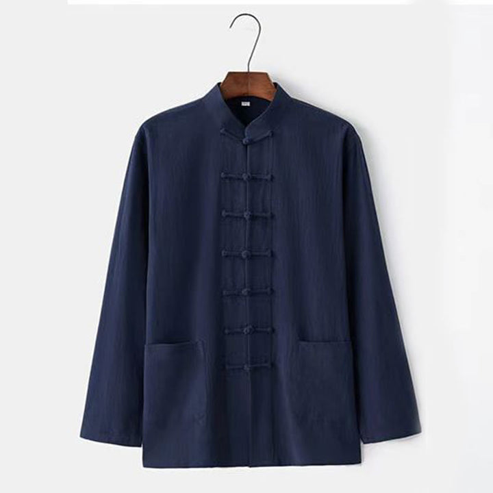 Buddha Stones 2Pcs Tang Suit Traditional Frog-Button Uniform Long Sleeve Shirt Pants Men's Set - image 12