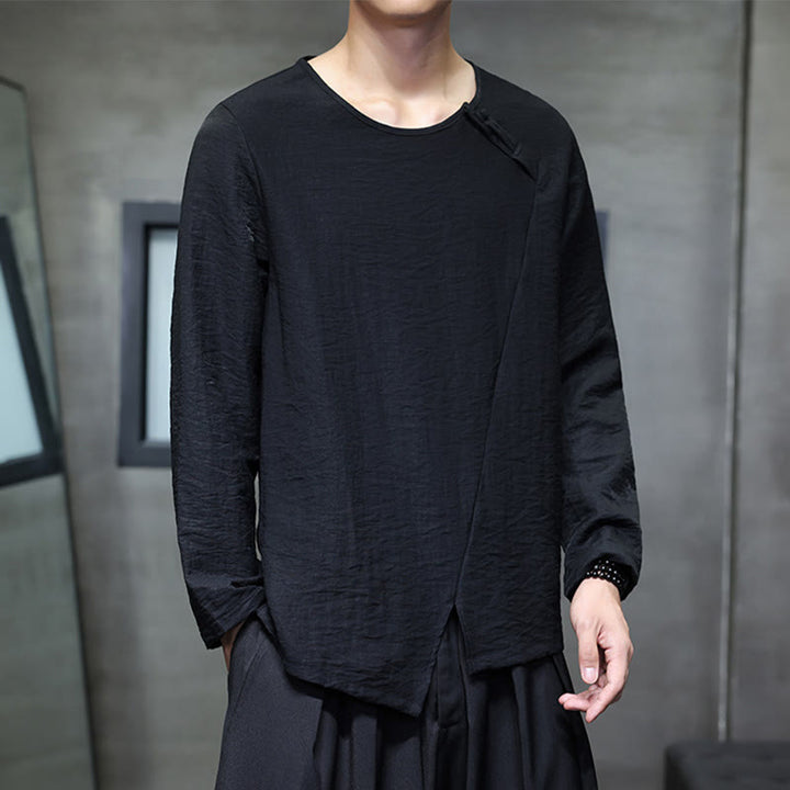 Buddha Stones Fall Solid Round Neck Long Sleeve T-Shirt Cotton Men Clothing - Black - US/UK/AU46，EU56 (5XL) - image 22