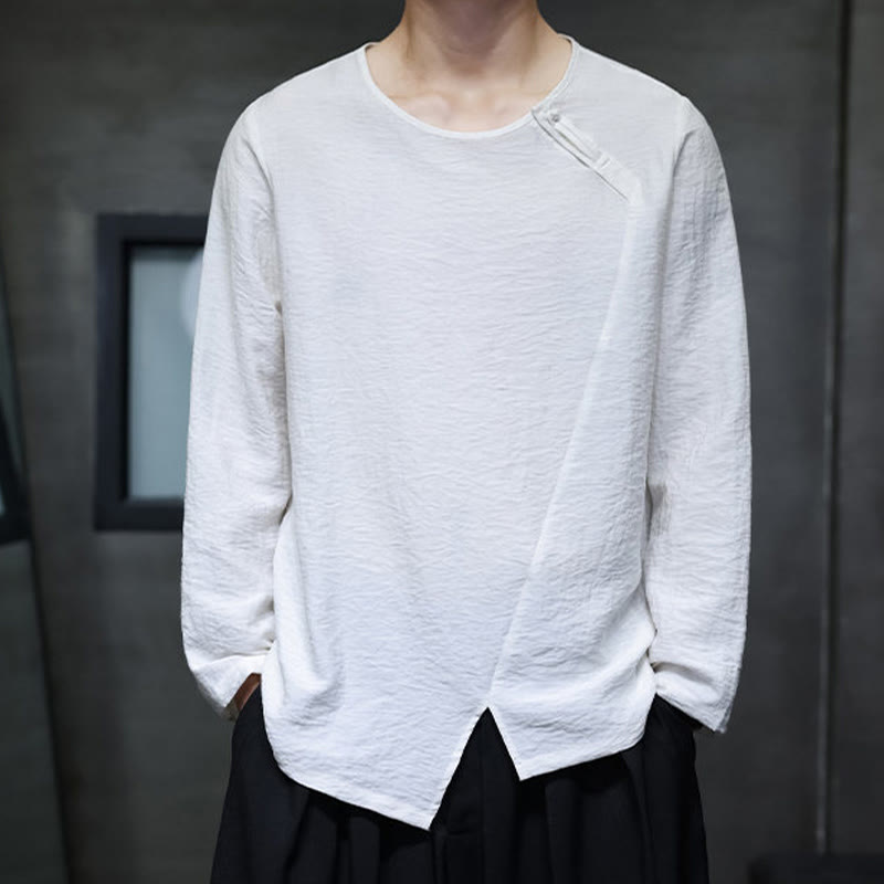 Buddha Stones Fall Solid Round Neck Long Sleeve T-Shirt Cotton Men Clothing - White - US/UK/AU46，EU56 (5XL) - image 7