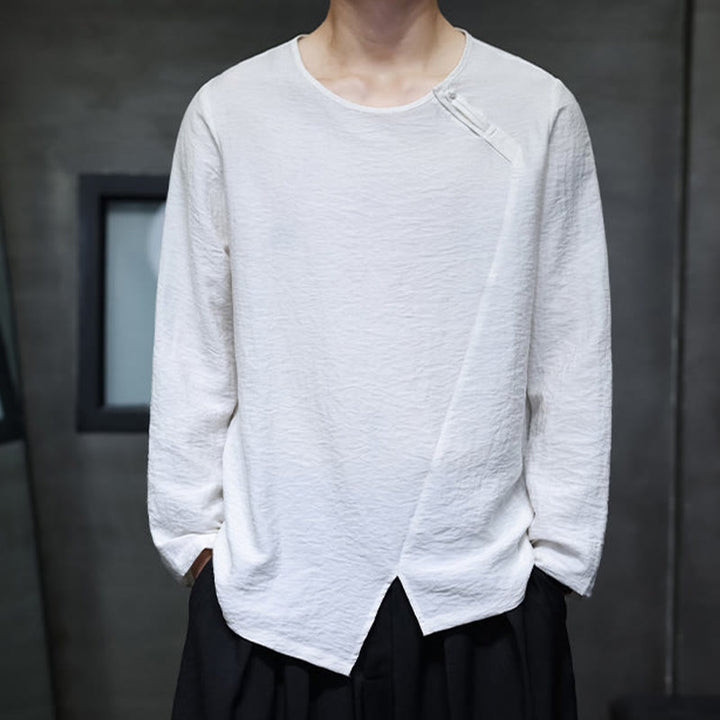 Buddha Stones Fall Solid Round Neck Long Sleeve T-Shirt Cotton Men Clothing - White - US/UK/AU46，EU56 (5XL) - image 7