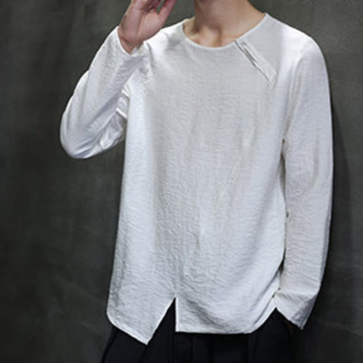 Buddha Stones Fall Solid Round Neck Long Sleeve T-Shirt Cotton Men Clothing - image 12