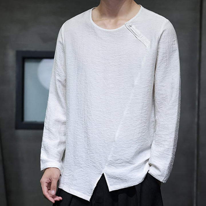 Buddha Stones Fall Solid Round Neck Long Sleeve T-Shirt Cotton Men Clothing - image 13