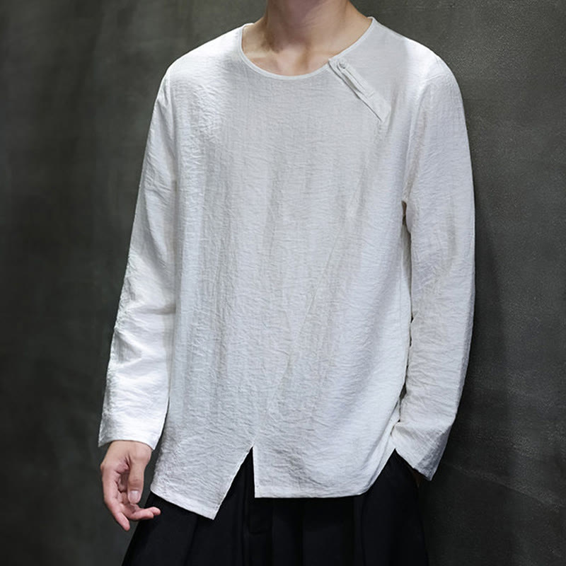 Buddha Stones Fall Solid Round Neck Long Sleeve T-Shirt Cotton Men Clothing - image 10