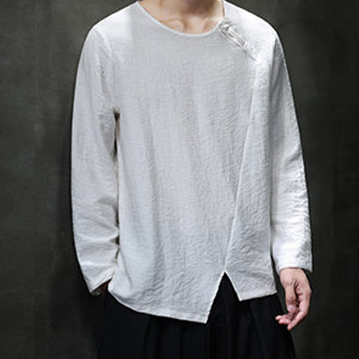 Buddha Stones Fall Solid Round Neck Long Sleeve T-Shirt Cotton Men Clothing - image 14