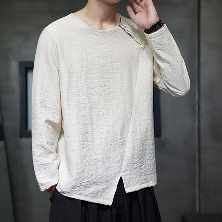 Buddha Stones Fall Solid Round Neck Long Sleeve T-Shirt Cotton Men Clothing - image 6