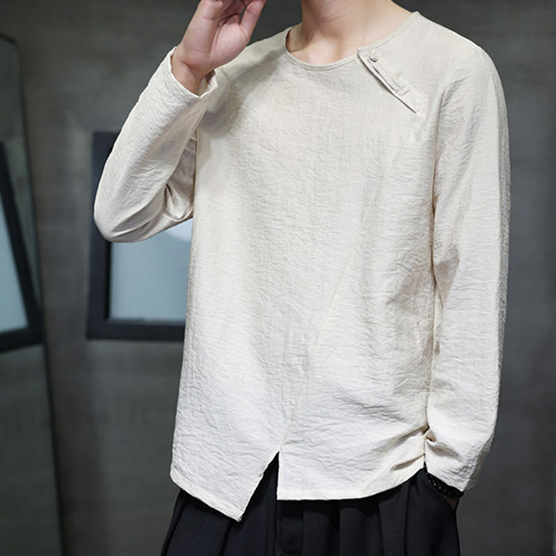 Buddha Stones Fall Solid Round Neck Long Sleeve T-Shirt Cotton Men Clothing - image 5