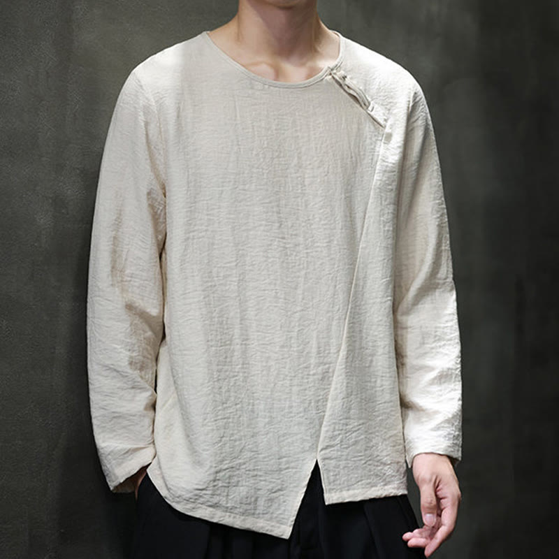 Buddha Stones Fall Solid Round Neck Long Sleeve T-Shirt Cotton Men Clothing - image 4