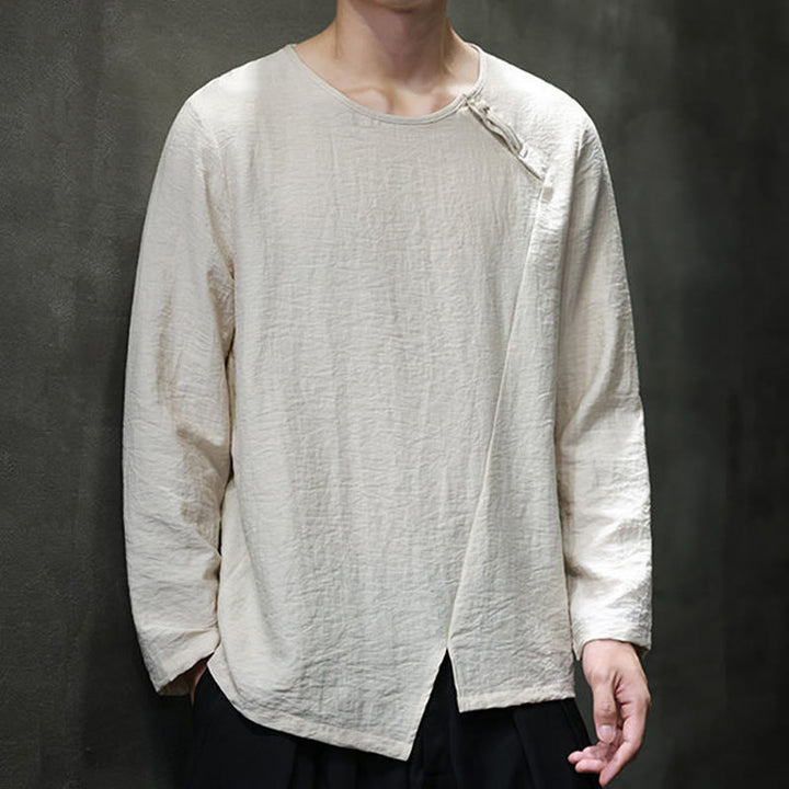 Buddha Stones Fall Solid Round Neck Long Sleeve T-Shirt Cotton Men Clothing - image 4