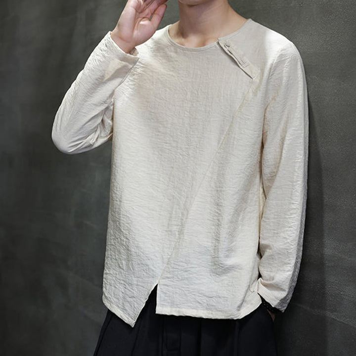 Buddha Stones Fall Solid Round Neck Long Sleeve T-Shirt Cotton Men Clothing - image 7