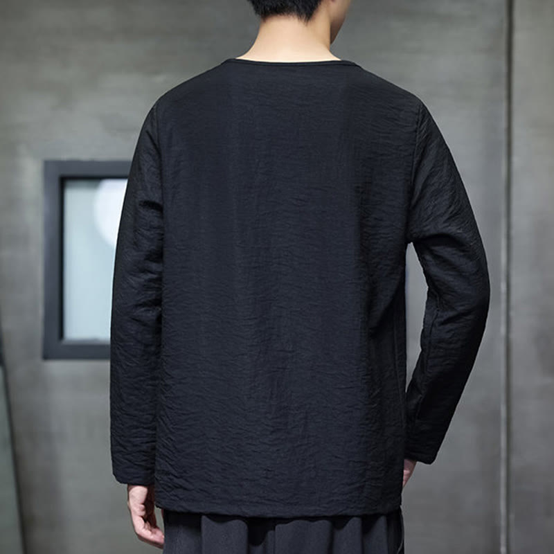 Buddha Stones Fall Solid Round Neck Long Sleeve T-Shirt Cotton Men Clothing - image 24