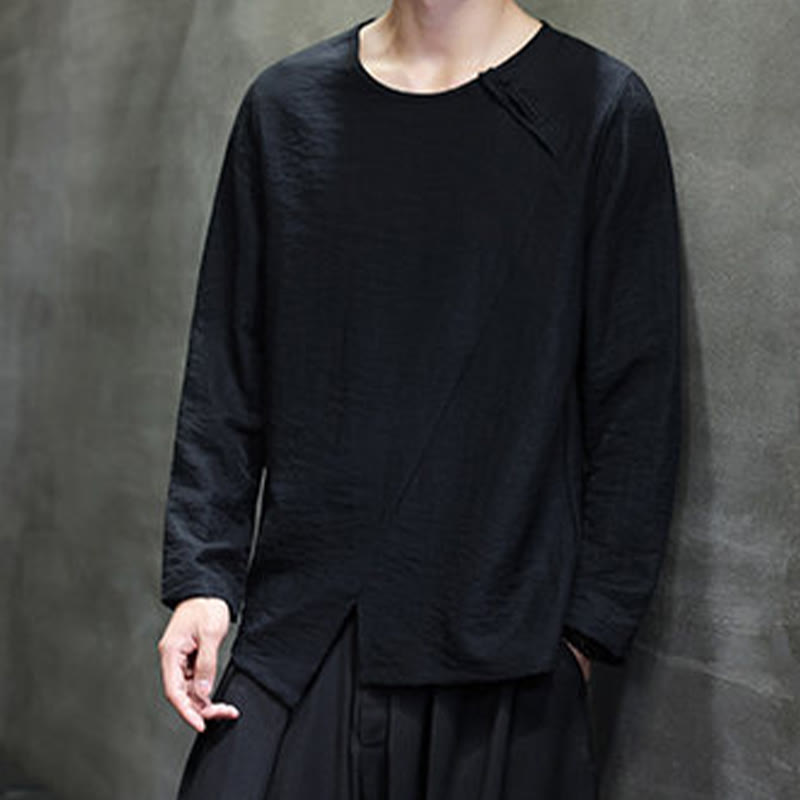 Buddha Stones Fall Solid Round Neck Long Sleeve T-Shirt Cotton Men Clothing - image 26