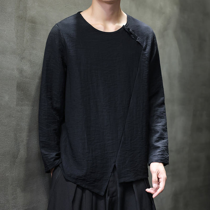 Buddha Stones Fall Solid Round Neck Long Sleeve T-Shirt Cotton Men Clothing - image 29