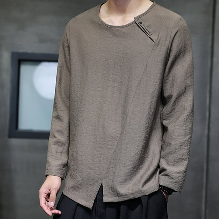 Buddha Stones Fall Solid Round Neck Long Sleeve T-Shirt Cotton Men Clothing - image 33