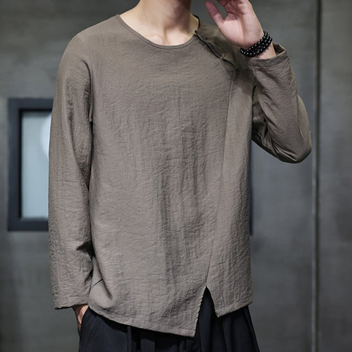 Buddha Stones Fall Solid Round Neck Long Sleeve T-Shirt Cotton Men Clothing - image 36