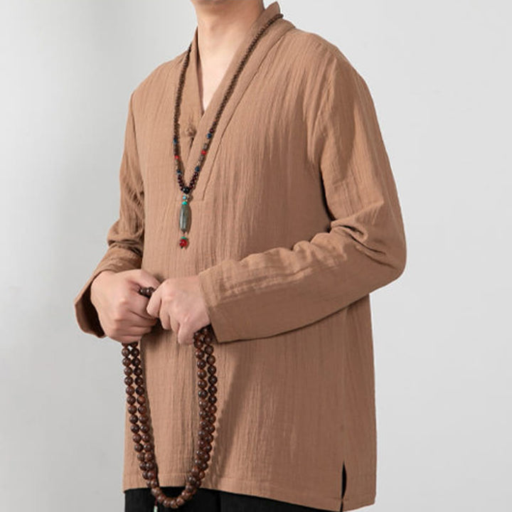 Buddha Stones Fall Simple V-Neck Long Sleeve T-Shirt Cotton Men Clothing - image 5