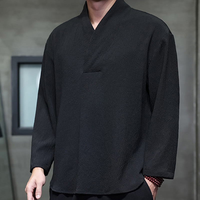 Buddha Stones Simple V-Neck Long Sleeve T-Shirt Men Clothing - image 18