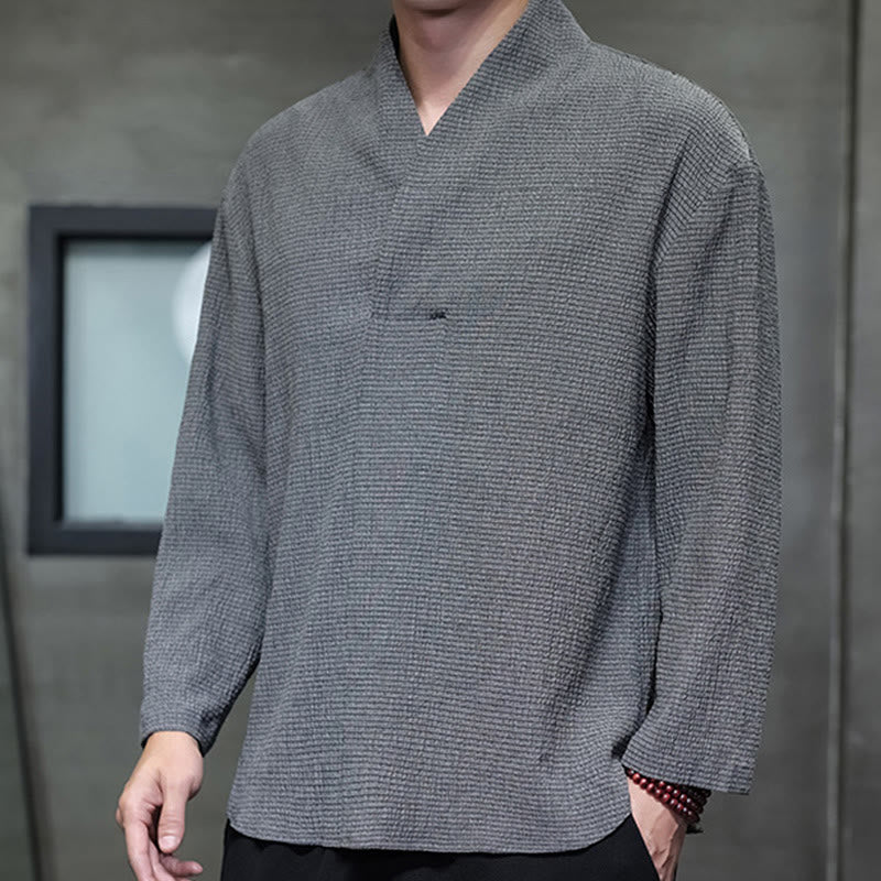 Buddha Stones Simple V-Neck Long Sleeve T-Shirt Men Clothing - image 23