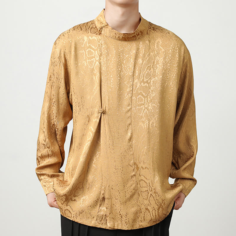Buddha Stones Fall Jacquard Long Sleeve Frog-Button Shirt Men Clothing - Moccasin - US/UK/AU46，EU56 (5XL) - image 1