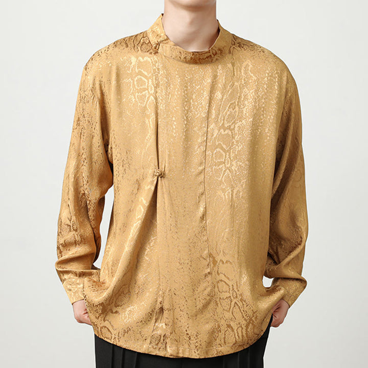 Buddha Stones Fall Jacquard Long Sleeve Frog-Button Shirt Men Clothing - Moccasin - US/UK/AU46，EU56 (5XL) - image 1